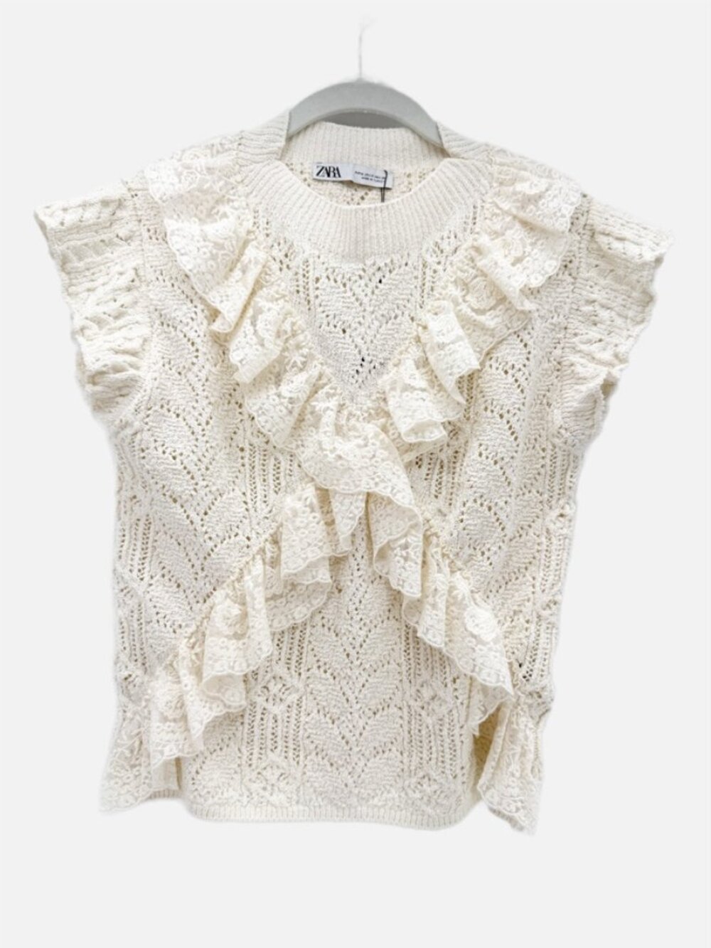 Zara COMBINED POINTELLE KNIT TOP NEW M